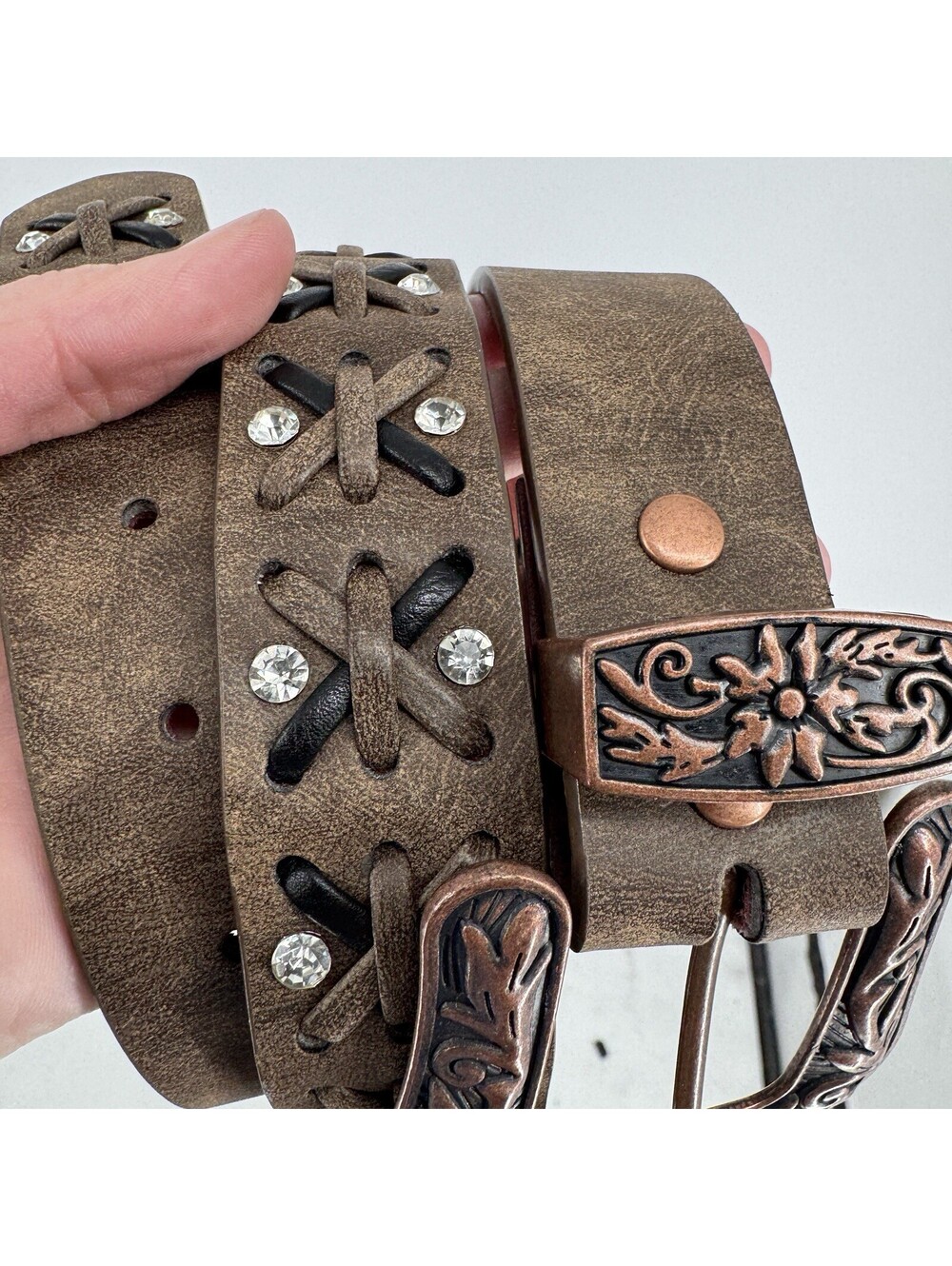 Vintage 90s y2k belt brown leather western cowgirl rodeo festival adjustable
